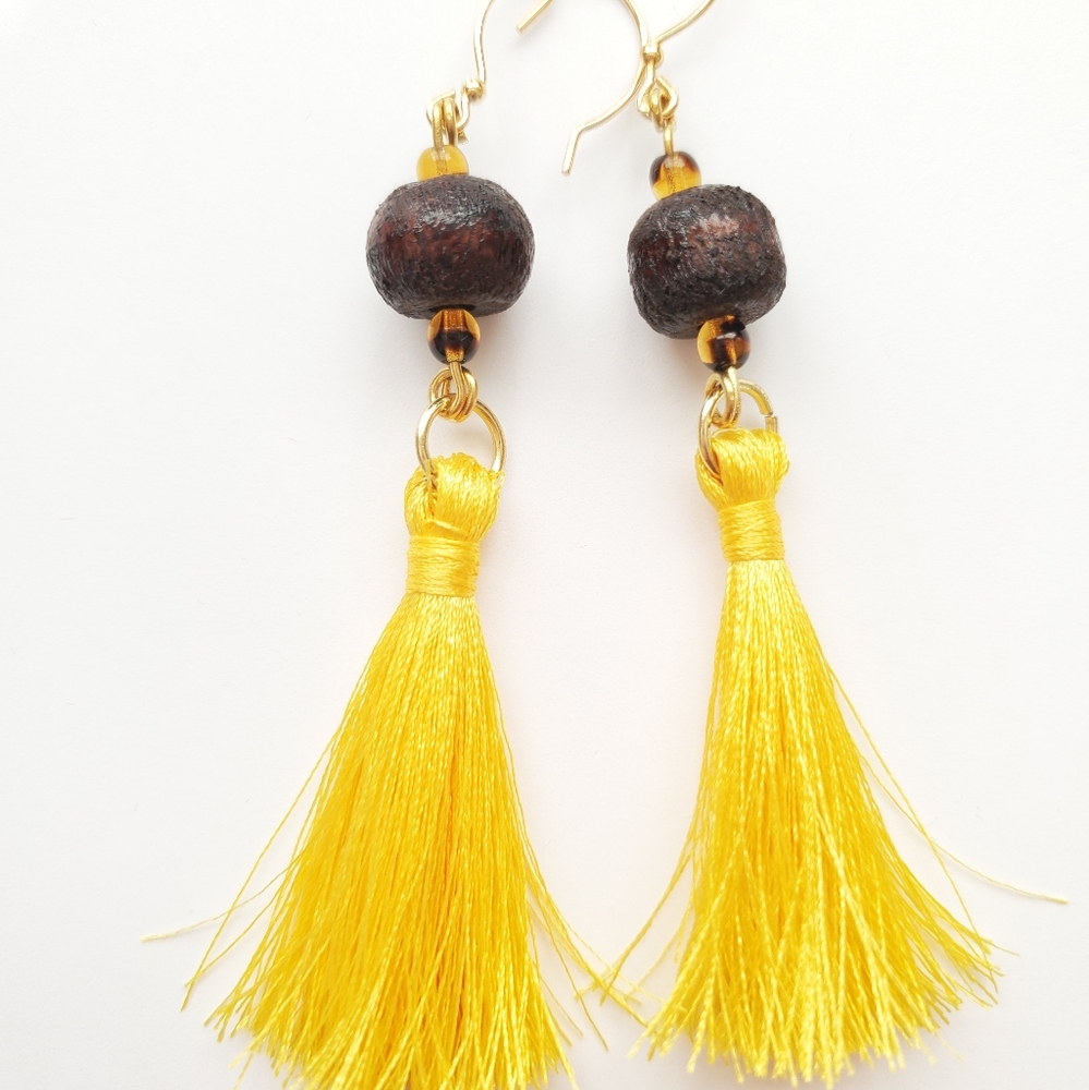 Handmade yellow tassel earrings
